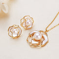 Wholesale Camellia Flower Necklace Earrings 18K Gold Plated Shell Wedding Jewelry Set Fresh Water Pearls Jewelry Set
