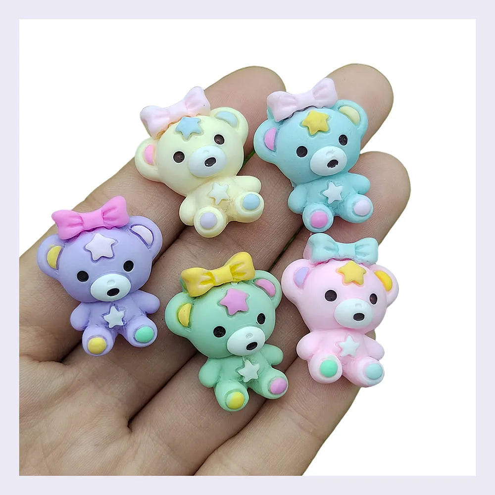 100Pcs Resin Cartoon Bear Animal Flat Back Planar Resin DIY Kids Bowknot Hairpin Earrings Crafts Scrapbook Arts Patch