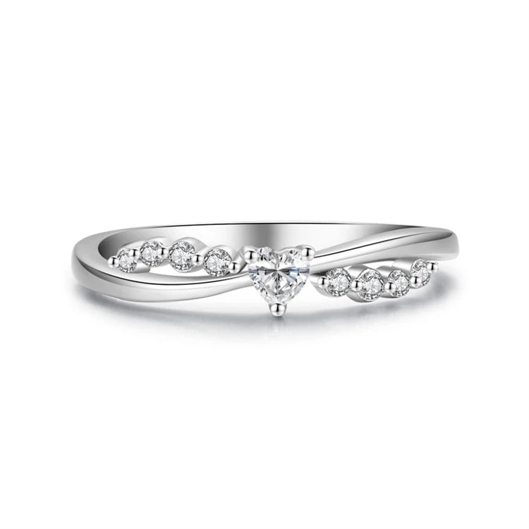 Fashion Romantic Wedding Gemstone CZ Heart Ring Double Layer Cross Rings for Women
