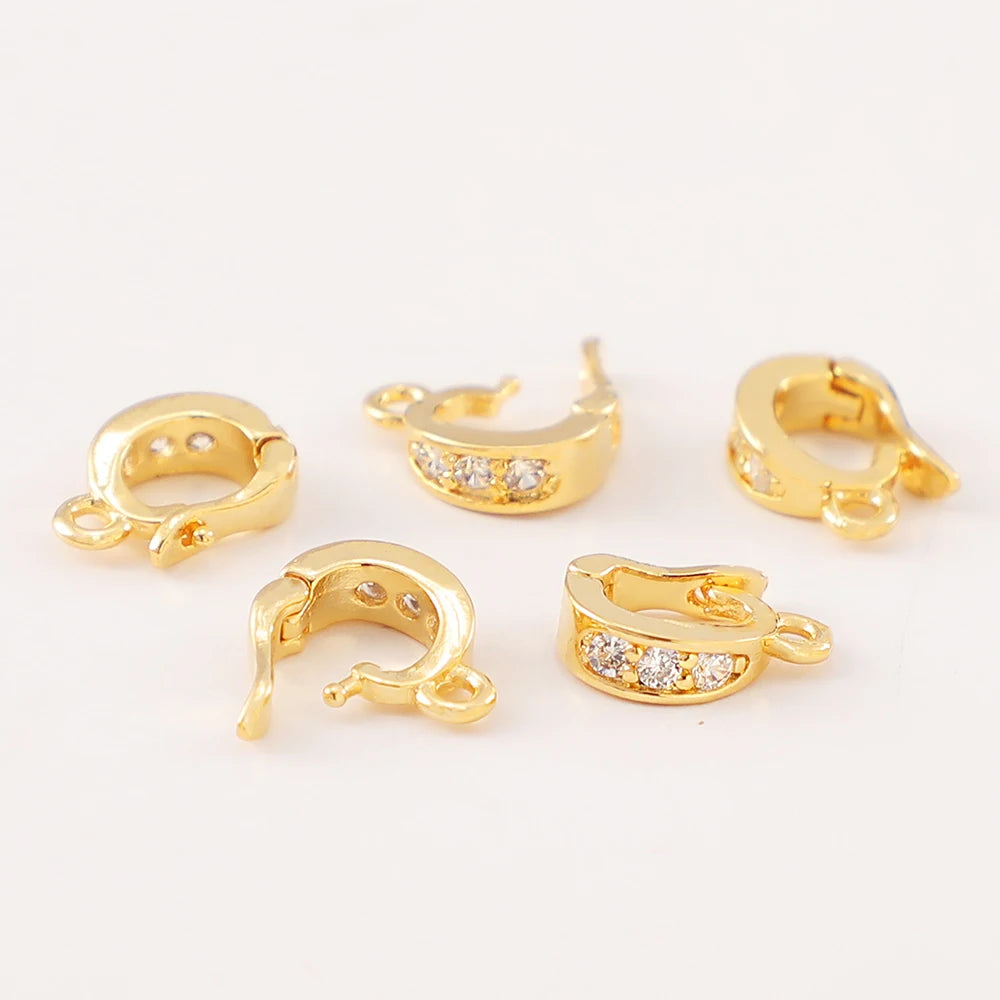 Bracelet Connection Clasp 18K Gold Plated Brass Clasp for Jewelry Making Micro-set Zircon Round Pendant Clasp