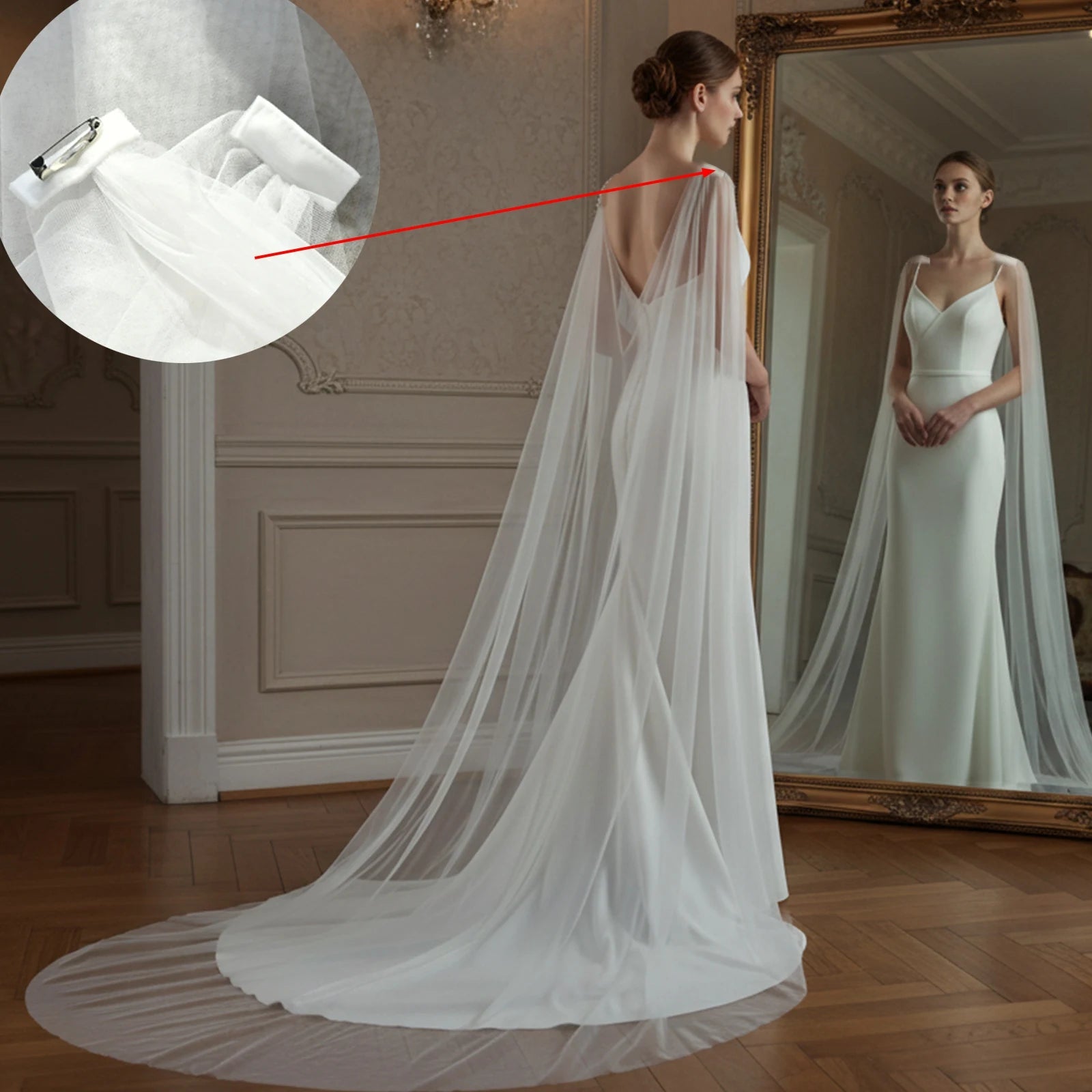 Youlapan VG41 White Dress Shawl Bridal Wedding Elegant Long Wedding Party Shawl Bridal Wedding Fixed Strap Shawl