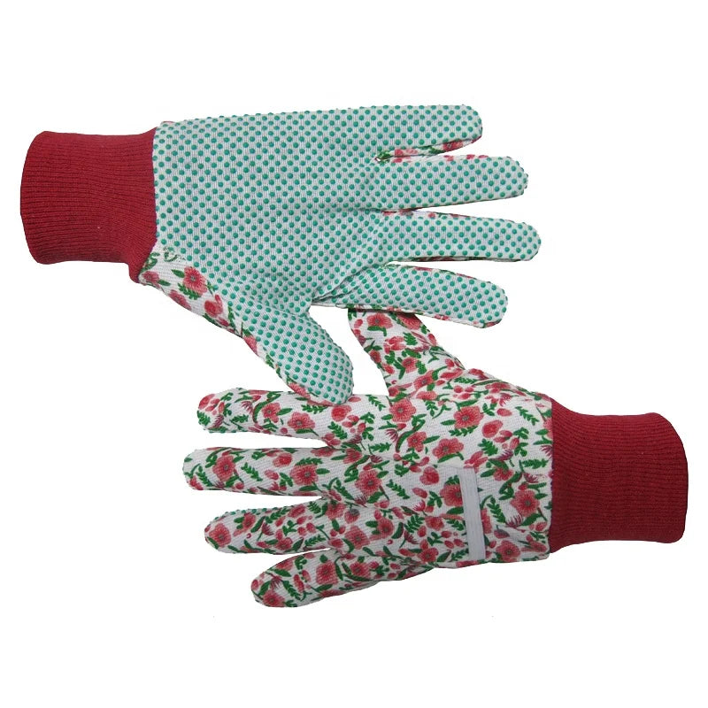 Cotton Garden Gloves for Women Durable Women's Gardening Gloves with PVC Dotted Bright Floral Gardening Gloves for Women