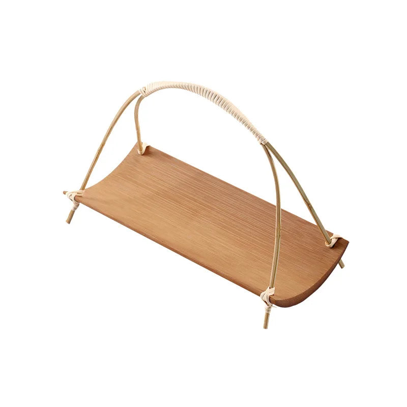 Chinese Handmade Bamboo Handheld Tea Tray Bamboo Towel Holder Storage Basket