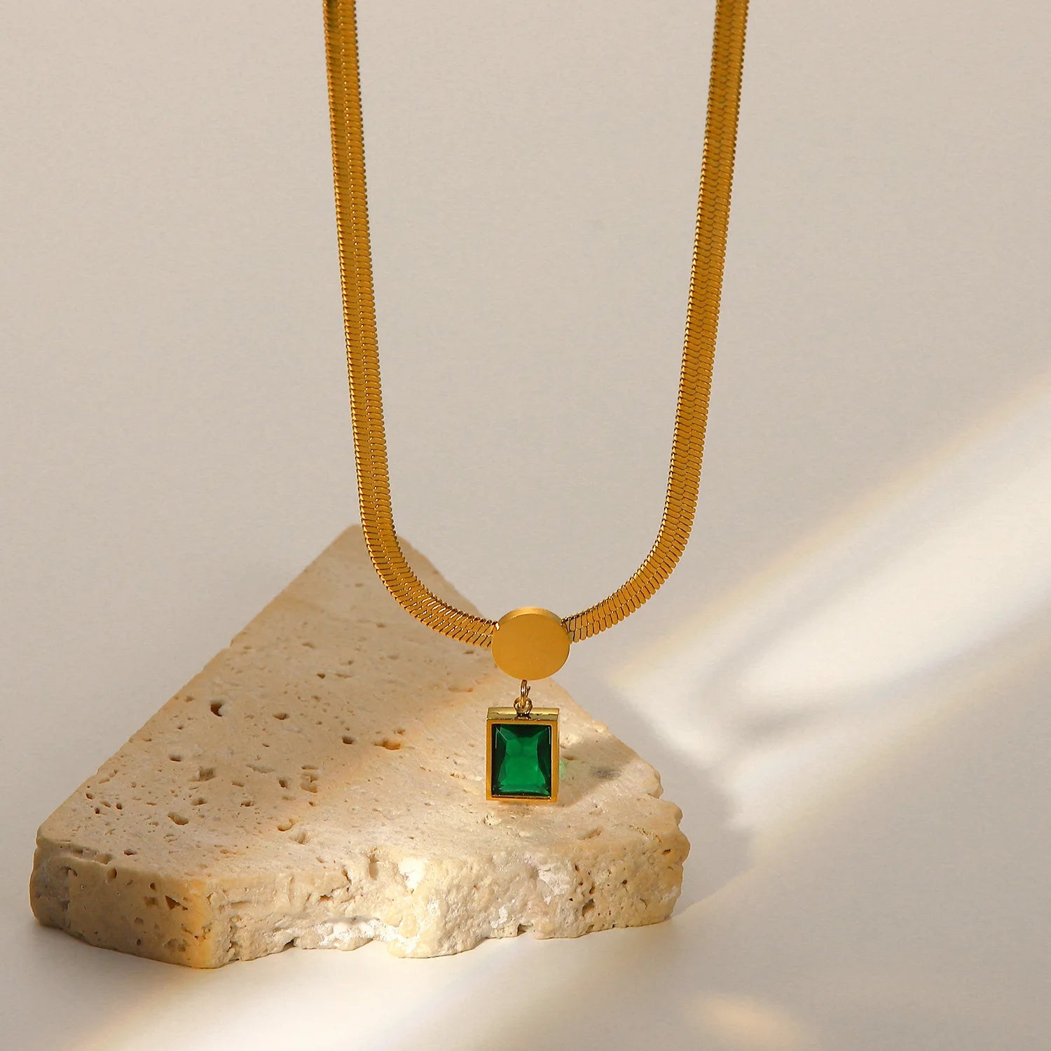 Collana Da Donna 18K Gold Stainless Steel Zirconia Necklace Snake Chain Green Square Zircon Pendant Necklace for Women