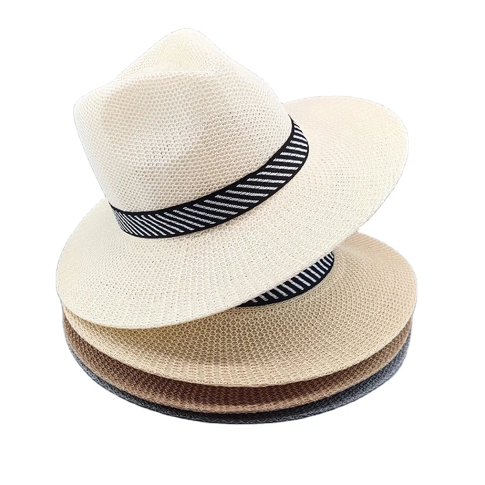 Summer Sunshade Hat Sun protection Breathable Knit Cap Outdoor Eaves Middle-aged and Elderly Flat Brim Panama Cap
