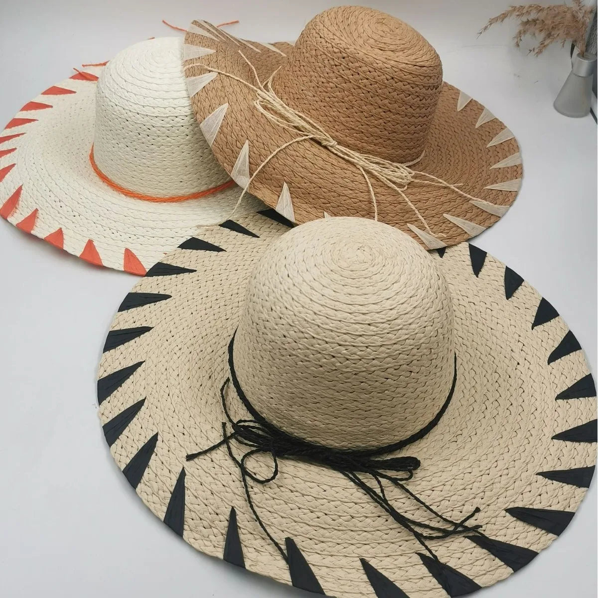 Hot Sale Summer Straw Hats Wide Brim Custom Logo Sun Protect With Strips Beach Floppy Hats for Women