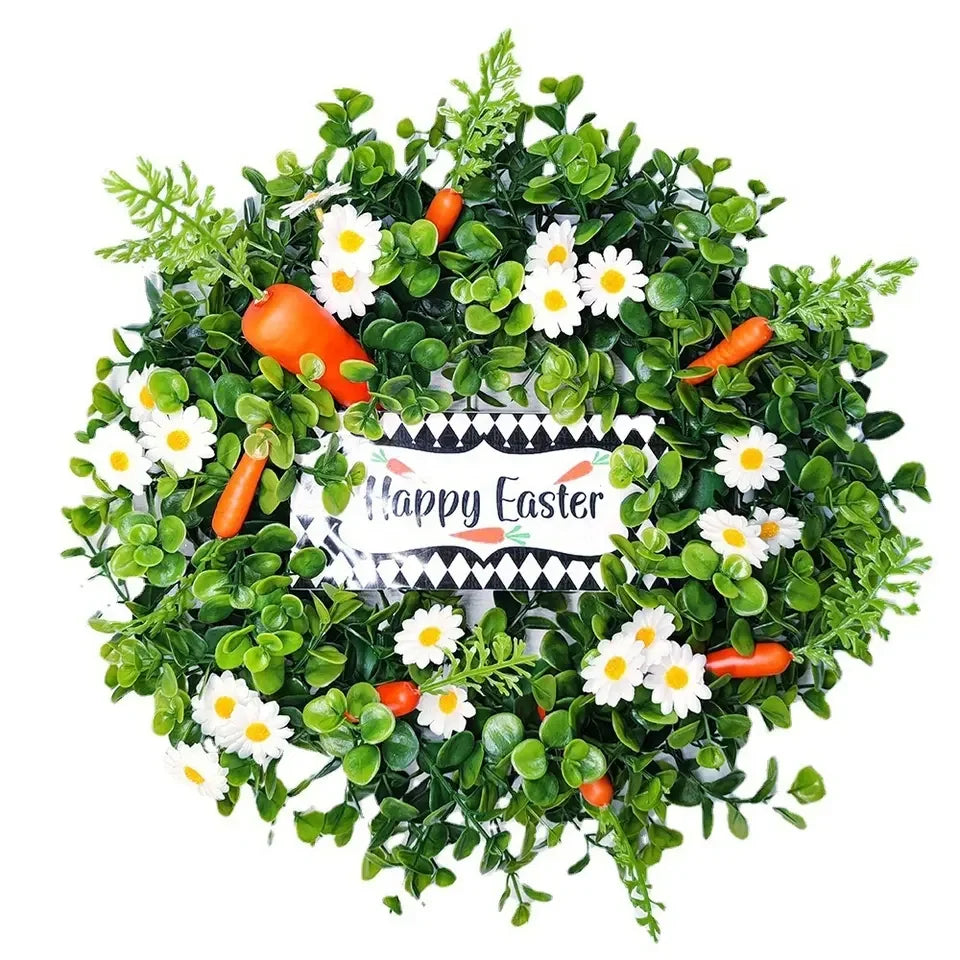 Manufacturer Supply Easter Carrot Wreath Small Daisy Wreath Home New Door Hanging Window Decoration