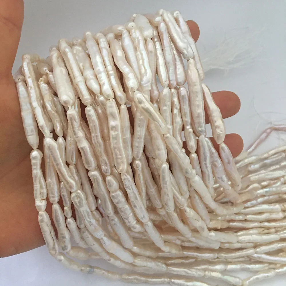 AA BIWA 38 cm Freshwater Pearl Strand Loose Natural Beads 5-7 mm Width 17-30 mm Length Noodle Shape DIY Wholesale