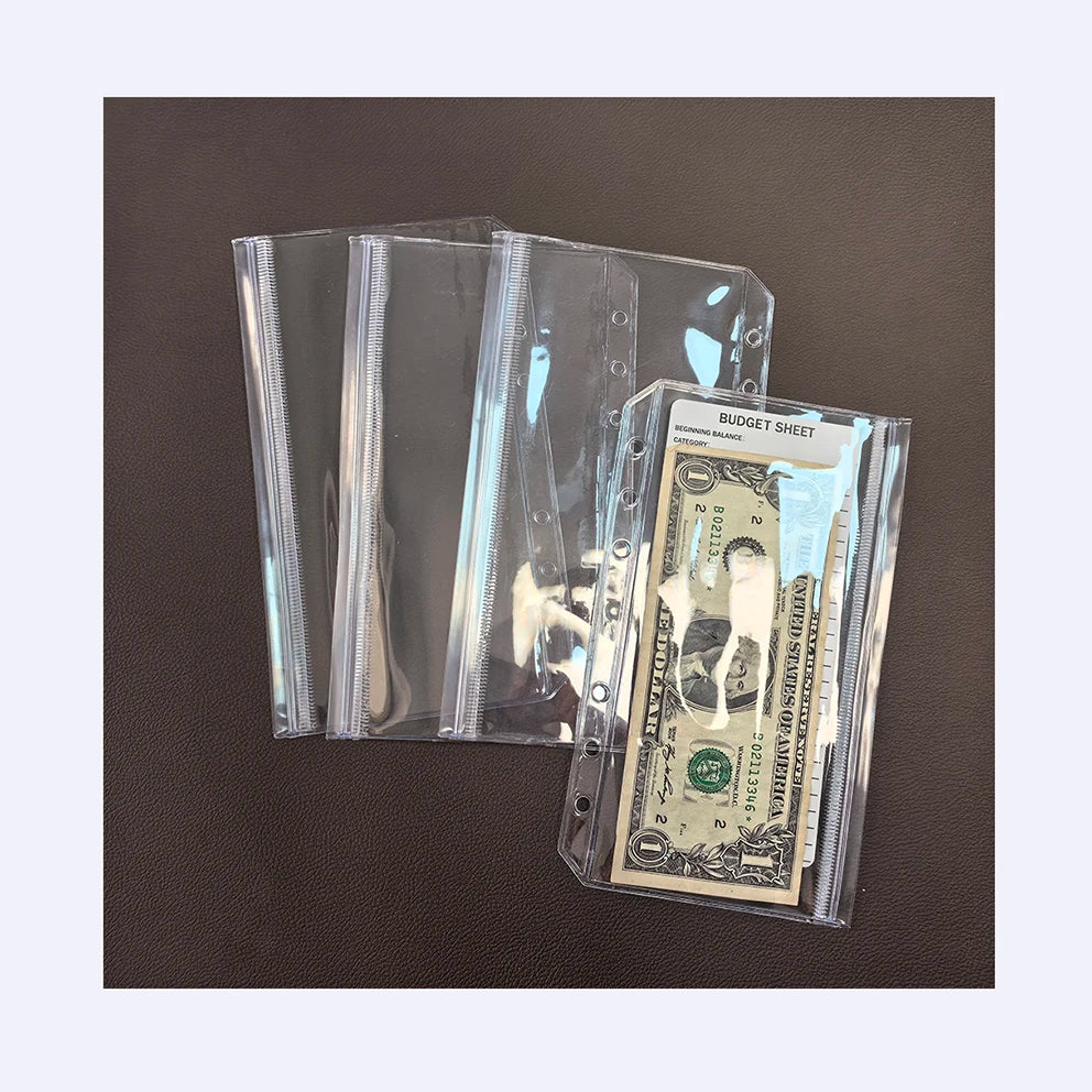 New Design Transparent 6 Holes Binder Accessories Budget Binder Plastic Envelopes Clear Money Envelopes A6 Ziplock PVC Envelope