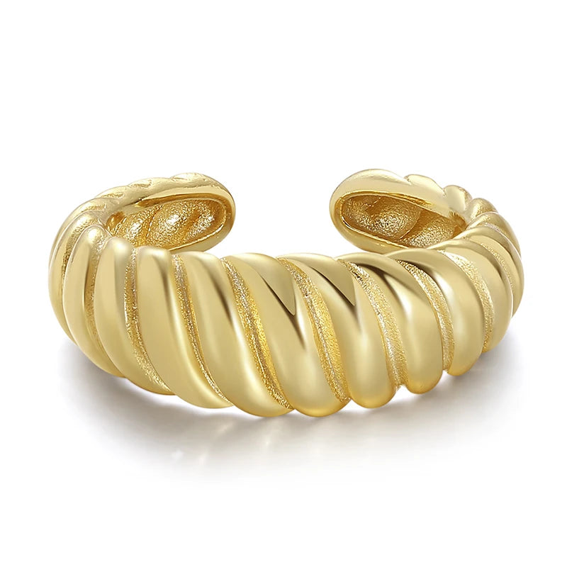 Wholesale Jewelry 18K Gold Plated 925 Sterling Silver Fashionable Simple Croissant Adjustable Ring