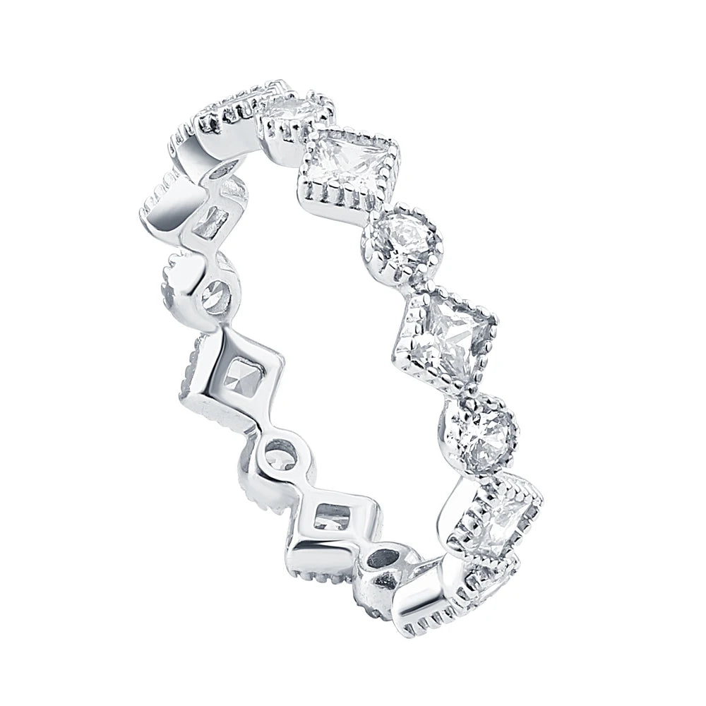 Handmade Silver Jewelry Rings Geometric CZ Sterling 925 Silver Cheap Stackable Eternity Ring Designs for Girls