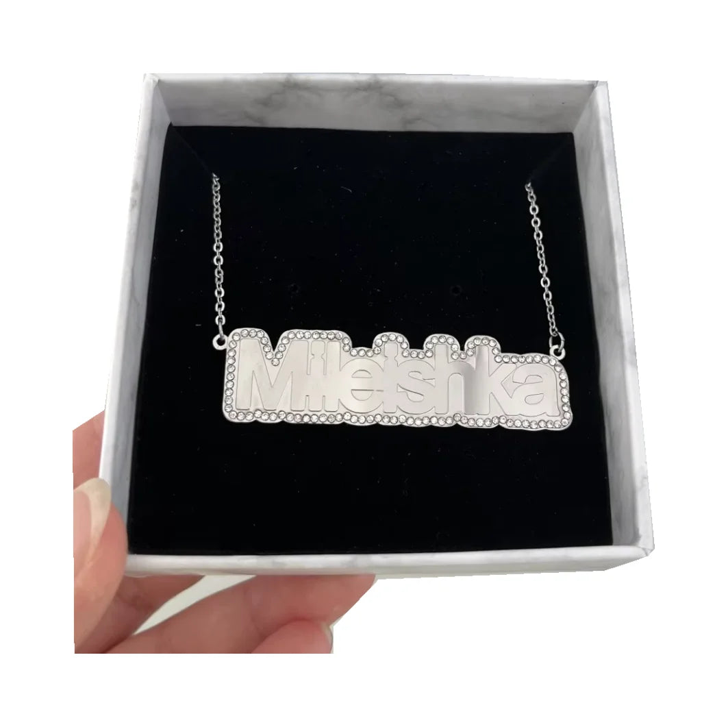 QIUHAN Personalized Letters Necklace With Crystal Custom Nameplate Necklace