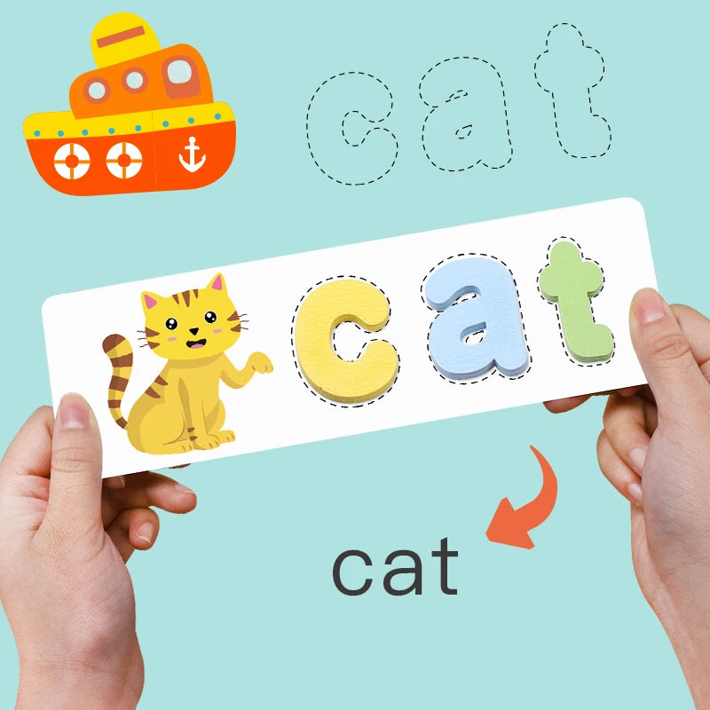 Montessori Game 26 Letter Spelling Puzzle Blocks Kindergarten Teaching Wooden Educational Learning Teaching Aids Toys for Kids