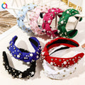 QIYUE Women Rhinestone White Pearl Bead Headband Knot Hair Band Christmas Women Headband