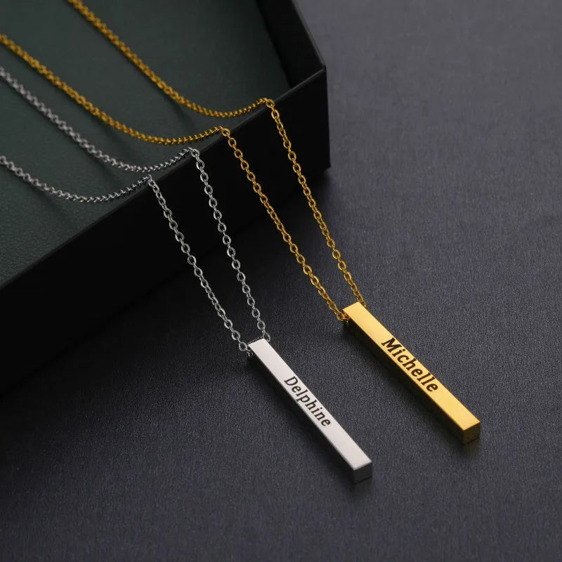 BINSHUO Diy Custom Necklace Stainless Steel Jewelry Laser Engraving Custom Name Blank Long Post Pendant Bar Necklace for Women