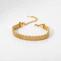 Stainless Steel Waterproof Durable Jewelry 18K Gold Plated Cuban Chain Bracelet Vintage Wide Mesh Bracelet Anti Tarnish Jewelry