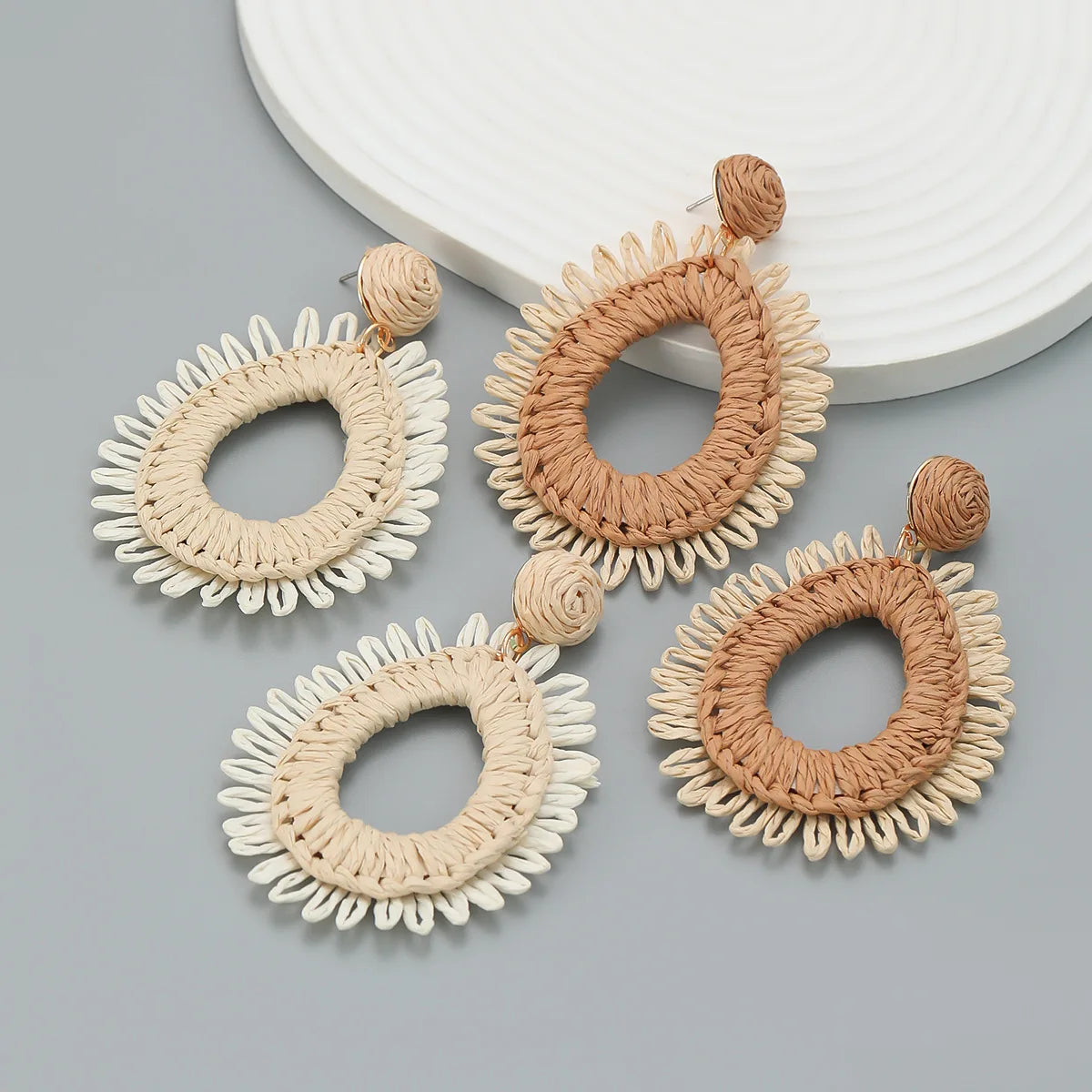 Summer New Raffia Earrings Exaggerated European and American Earrings for Women Drop Shaped Earrings
