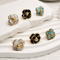 Stainless Steel 18k Gold Plated Camellia Flower Stud Earrings Colorful Enamel Elegant Anniversary  Floral  Earrings for Women