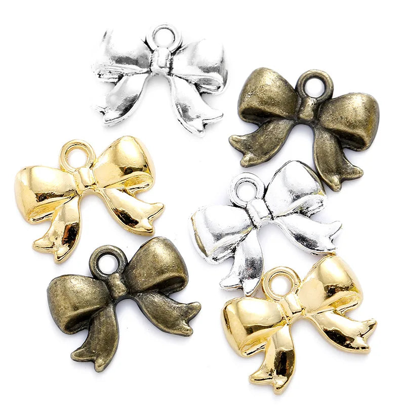 100pcs/bag 3 Colors Bow Knot Charms Bracelet Necklace Pendants for DIY Jewelry Making 18*14mm N164