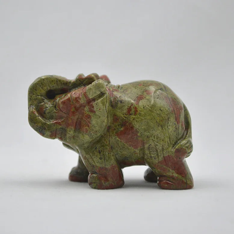 Huiying New Wholesale hand carved 2 inch gemstone antique small elephant statue unakite elephants animal crafts Crafts
