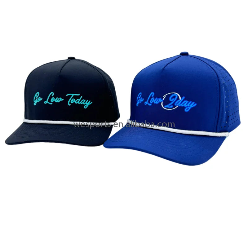 Oem Premium Hot Sale Blank 5 Panel Unstructured Flat Brim Hat With Rope Custom Embroidery Sport Baseball Golf Caps Snapback