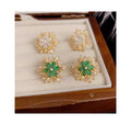 Hot Selling Rotating Christmas Snowflake Stud Earrings Green Crystal Tiny Stone Cubic Zircon Flower Earrings for Women