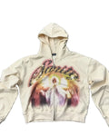 Custom Streetwear Drop Shoulder French Terry Rhinestone Oversized Boxy Hoodie Heavyweight Cropped Mens Zip up Hoodie