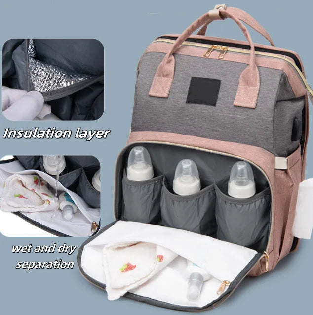 2025New Customized for Mommy Bag with Fashionable Bed Cradle Baby Backpack Zipper Closure and Polyester Lining Factory Wholesale