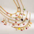 New Fashion Jewelry Set Stainless Steel PVD Plated Fruit Pendant Clavicle Necklace Bracelet for Women Waterproof Jewelry Set