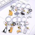 Cute Cartoon Pet Memorial Metal Keychain Huskie Dog Pendant White Animal Bell Enamel Keyring Women Bag Jewelry Girls
