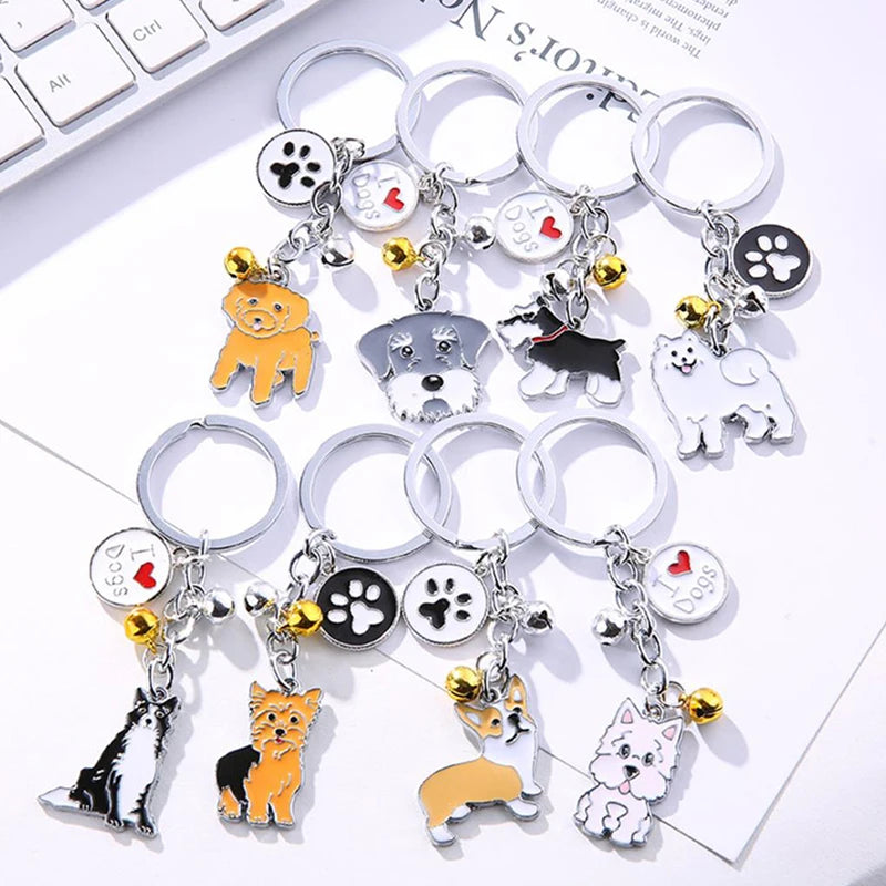 Cute Cartoon Pet Memorial Metal Keychain Huskie Dog Pendant White Animal Bell Enamel Keyring Women Bag Jewelry Girls