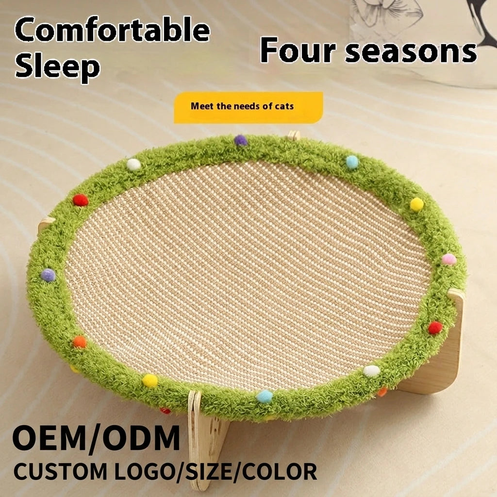 Sackcloth Trampoline Integrated Cat Bed Wooden Cat Nest Scratching Board Hammock Four Seasons Universal Pet Kennel Dog Cushion