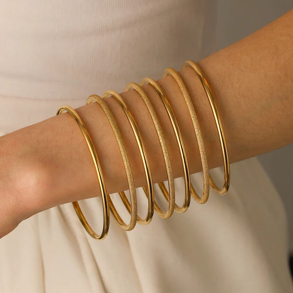 Fashion Gold Stainless Steel Bracelet Simple Matte Smooth Surface Stainless Steel Bangles Jewelry Women