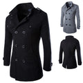 Autumn New Solid Color Hoodless Collar Men's Medium Long Coat Fashion Casual Double-breasted Men's Medium Long Coat.
