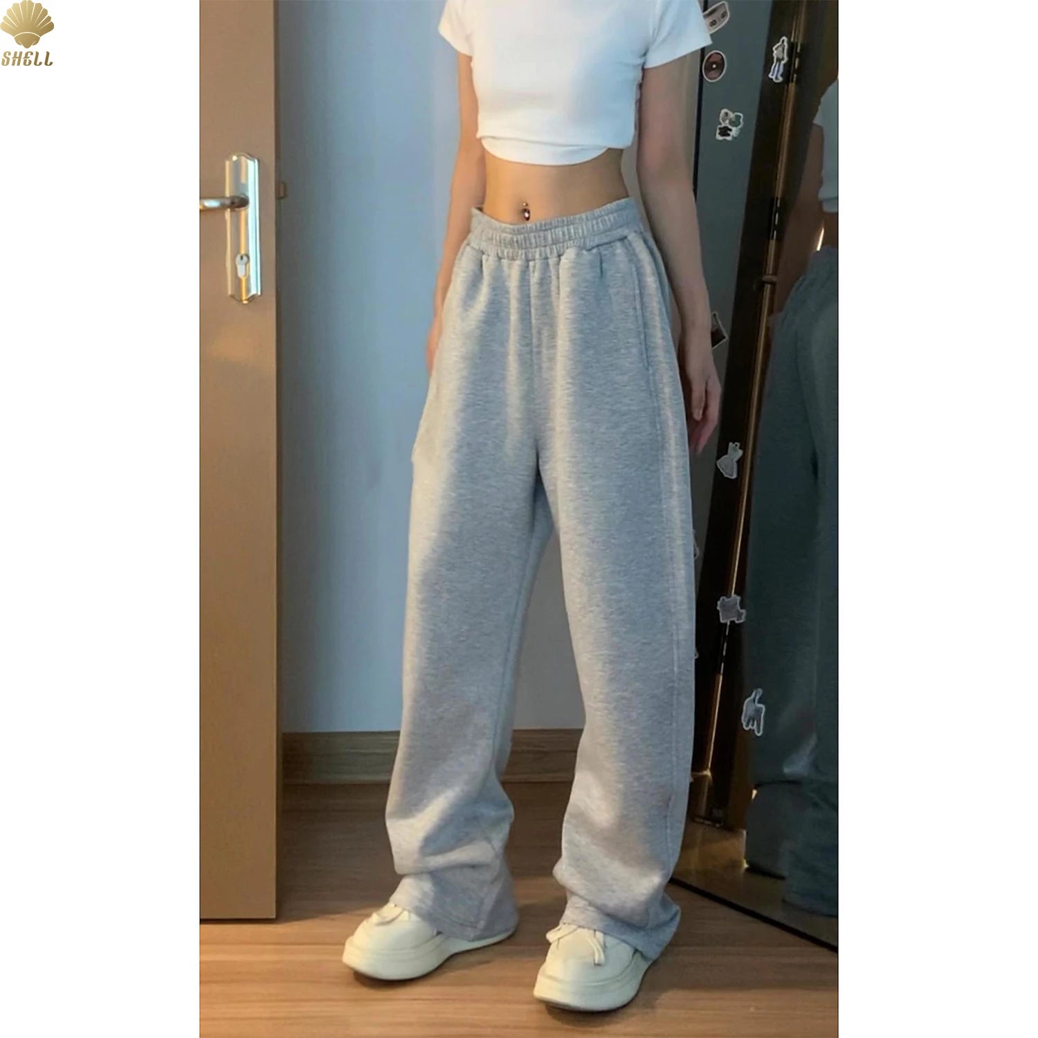 CNSHELL 345gsm Warm Fleece Loose Stretch Waistband Pocket Wide Leg Trouser Baggy Sweatpants
