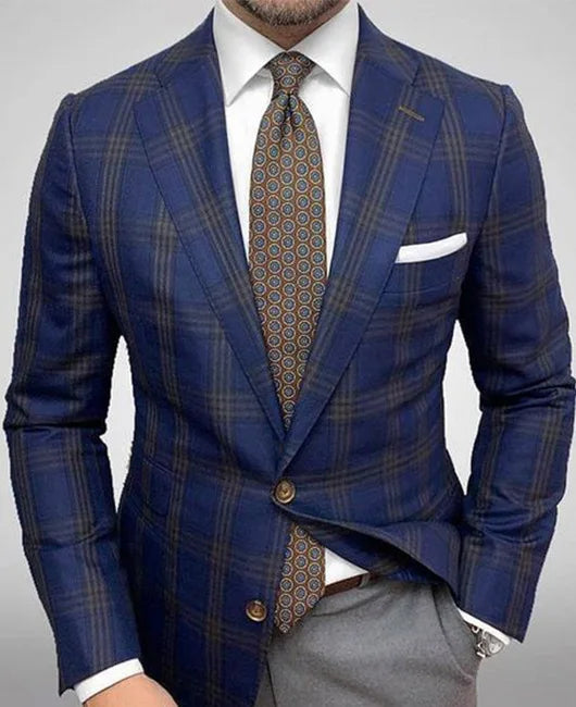 S-4XL Single Row Two Button Plaid Suit Jacket for Men's Casual Slim Fit Suit Top Can Be Customized