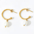 Fashion CC Statement Gold Hoop Earrings Stainless Steel Wholesale Freshwater Pearl Earrings for Women