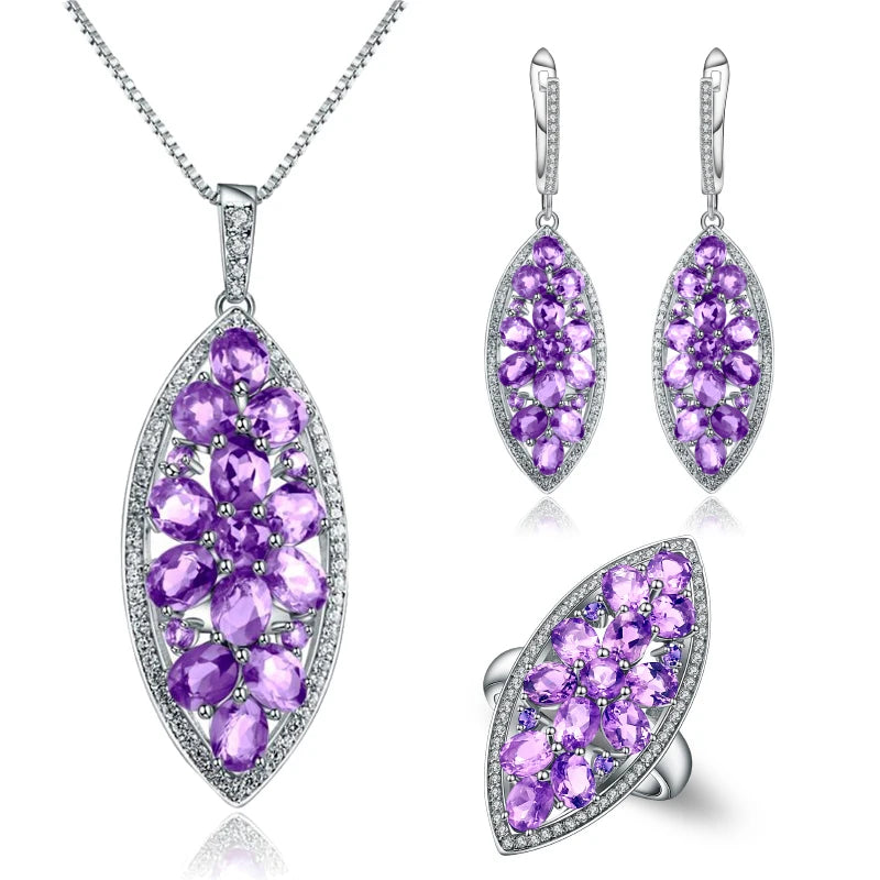 A3256 Abiding Jewelry Morden Classic Style Natural Amethyst 925 Sterling Silver Jewelry Sets for Woman Jewellery