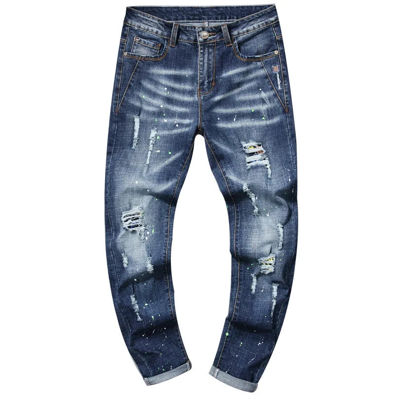 High Street Men's Ripped Jeans New Design Flare Denim Jeans Custom Waxed Denim Jeans for Men