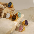 Women's Trendy Stainless Steel Natural Stone Exaggerated Ring Ins Hot Selling Jewelry