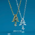 Fashion Pendant Necklaces 925 Sterling Silver Christmas Tree Necklace Green Blue Zircon Gold Plated Necklace for Girls Women