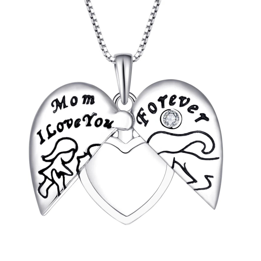 Forever I Love You 925 Sterling Silver Mom Engraved Heart Locket Necklace for Mother