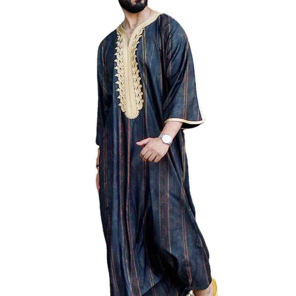 M-4XL New Embroidered Middle Eastern Clothing Embroidered Shirts Casual Youth Men's Middle Eastern Muslim Robe