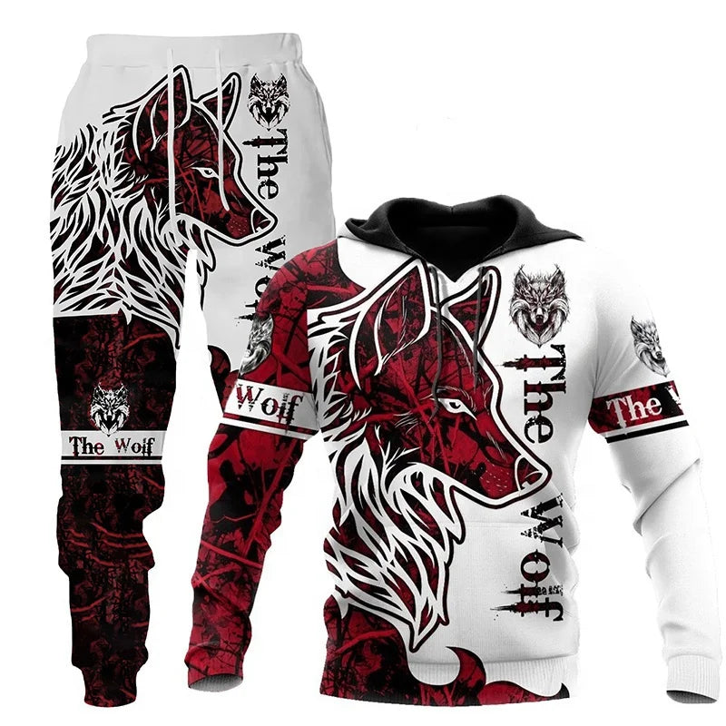 Wolf 3d Printed Hoodie Pant Suit Male Autumn and Winter Casual Sweatshirt Pullover Men Tracksuit Set Fashion Men's Clothing Suit