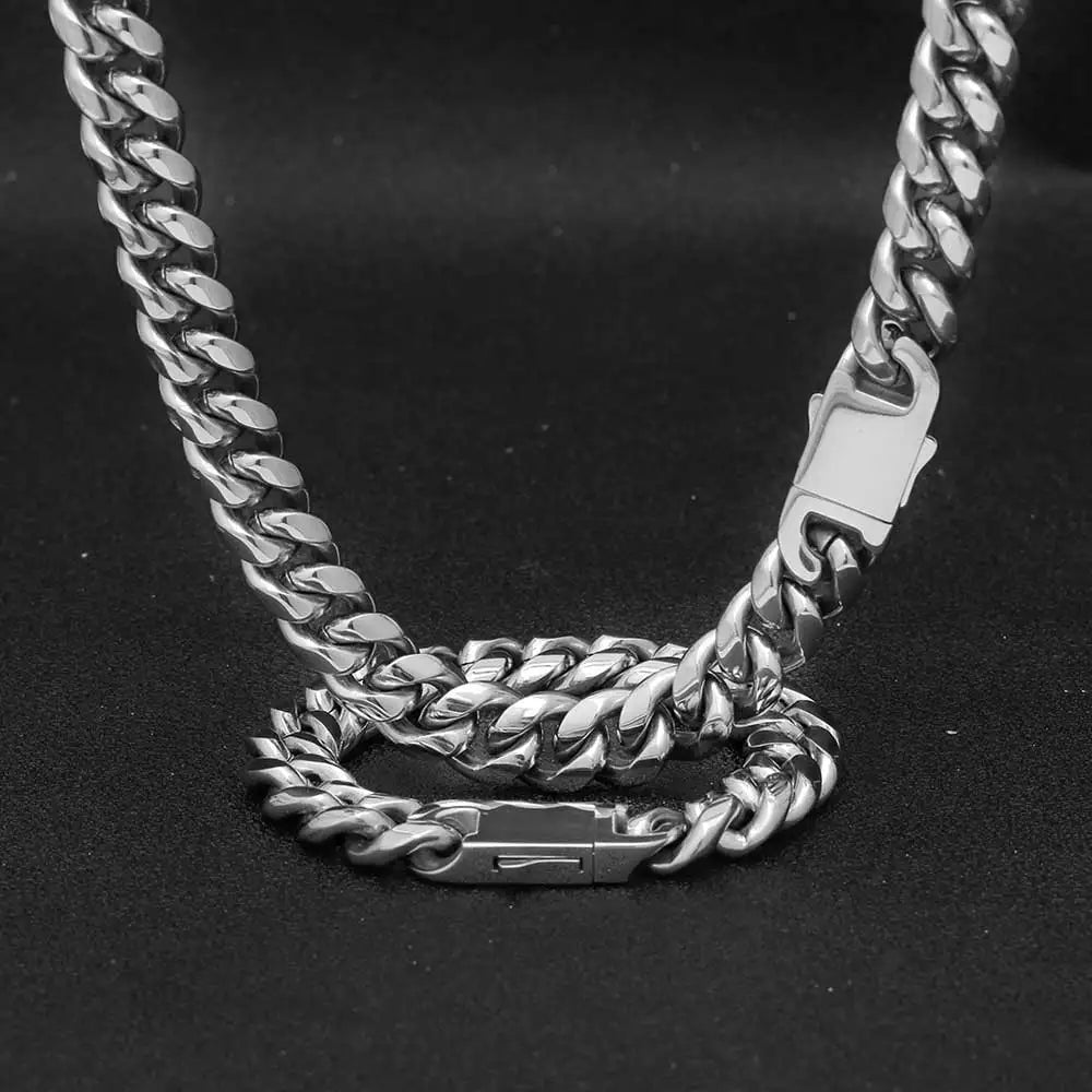NUOYA 18K Gold Plated 8mm Miami Cuban Link Chain Stainless Steel Hip Hop Jewelry Necklace for Men's Miami Curb Necklace