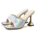 Plus Size Ladies Glass Heel Mules Square Toe Slip on High Heels Sandals Slippers Women Shoes for Party