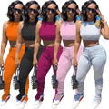 Women Custom Blank Two Piece Set Clothing Cropped tank Top Stacked Joggers Ladies Spring Outfits