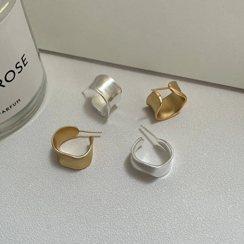 S925 Sterling Silver C-shaped Minimalist Statement Earrings Frosted Stud Earrings Exaggerated Fine Jewelry Earrings Women