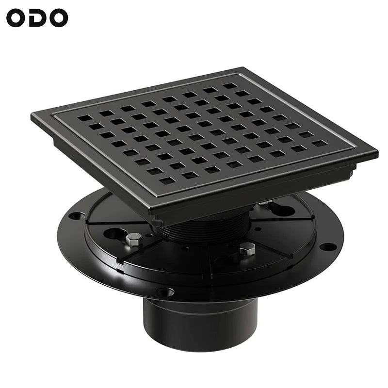 OEM Factory 6 Inch Stainless Steel 304 Matte Black Shower Drain Quadrato Pattern Grate Desague De Ducha Bathroom Floor Drain