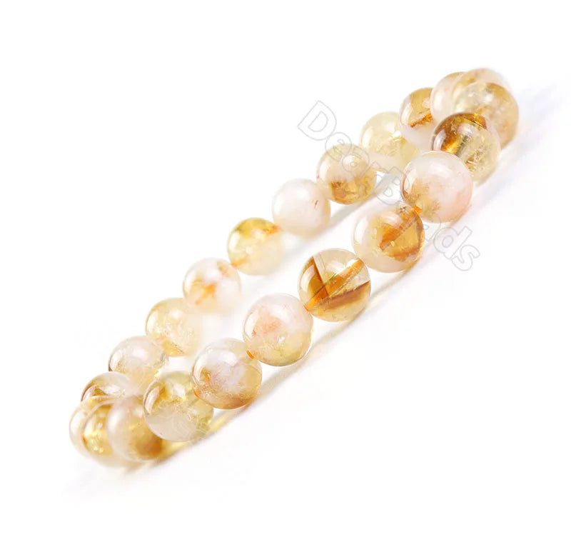 8MM Natural Smooth Bead Brazilian Snow Citrine Bracelet Elastic Stretch Bracelets for Woman Man Jewelry